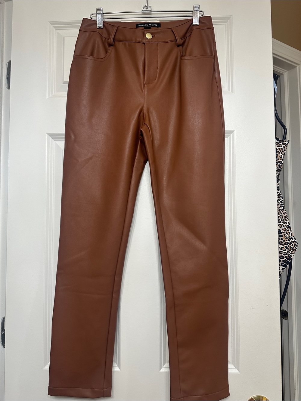 Boston Proper Cognac Faux Leather Slim Trousers